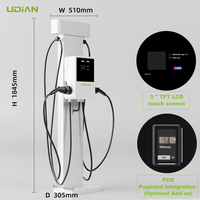 Nouvelle station de recharge rapide AC pour véhicules électriques 22kW*2 GB/T à double pistolet, sur pied en tôle, avec gestion intégrée des câbles, RFID, Plug & Play