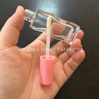 Tube de brillant à lèvres en verre ondulé ISMAN 10 ml avec capuchon rose, flacon cosmétique vide en forme de S, contenant de rouge à lèvres liquide en gros, emballage flacon