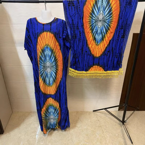 Robe africaine en gros avec écharpe, robe d'été pour femme à manches courtes en coton, imprimé Boubou, vêtements africains grande taille, <span class=keywords><strong>Kanga</strong></span> Abaya - Product Image 5
