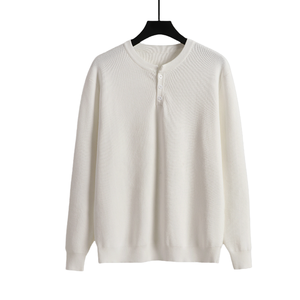 APO <b>Men's</b> Autumn Anti-shrink Front Logo Sweater Half-open Henley Collar Simple Casual Inner Wear Top Knitted for <b>Men</b> - Product Image 2