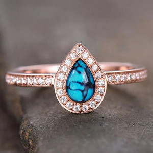 Anello a Goccia Irregolare Stile Turchese per Donne, Elegante Gioiello da Dito alla Moda - Product Image 3