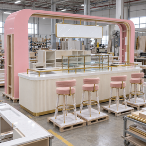 Kiosque à desserts rose personnalisé, mobilier de présentation en bois pour boulangerie, design d'intérieur de magasin de détail, vitrine en verre pour pâtisserie - Product Image 3