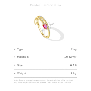 FUAMAY moda s925 anillo Irregular de plata mujer chapado en oro Anillos Plata 925 Plata <span class=keywords><strong>Estelar</strong></span> Rubi Pave anillo de serpiente - Product Image 3