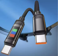 Kabel Pengisian Cepat USB Type C ke Type C 5A/6A 240W dengan Layar LED Penunjuk Daya, Kabel Data Pengisian Cepat PD Berjalin dengan E Mark