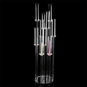 High Quality Large Crystal Wedding Candle Holder 9 Arms Candelabra Tall Tube Clear <strong>Glass</strong> <strong>Candlestick</strong> for Table Centerpieces - Product Image 4