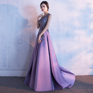 Elegant Evening Gown With Train Scoop Neck Empire Waist Polyester Fiber For Hostess Choir Performances - Product Image 1