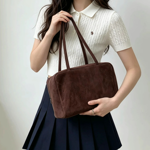 Phong Cách Châu Âu Da Bò Nubuck Túi Xách Nữ Boston Túi Retro Da Thật Chính Hãng Da Nữ Đeo Vai Túi Da Lộn - Product Image 2