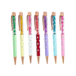 Floating Preserved Breath Flower Twist Metal <b>Ballpoint</b> <b>Pen</b> With Top Crystal Rhinestone Color Floral Rotating Signature <b>Pen</b> - Product Image 1