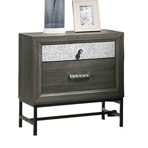 Contemporary Nightstand With Metal Legs And Acrylic Handle Gray Finish Bedroom Furniture - Product Image 2