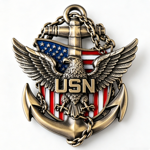 USN Eagle Anchor <b>Badge</b> Gold Plated Brass 3D Patriotic Emblem Souvenir - Product Image 5