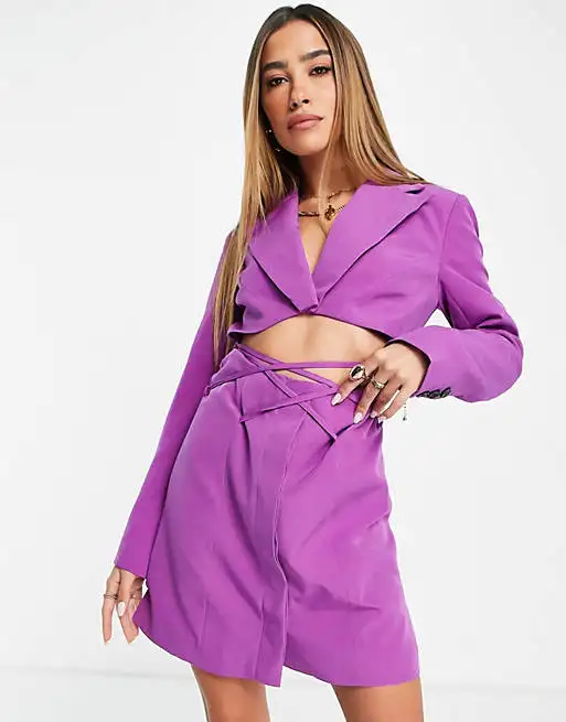 wholesale hot purple tailored full sleeve mini plain cut out blazer dress office sexy party dresses fall
