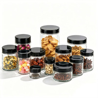 Vente en gros de pots en verre cylindriques transparents avec couvercle en plastique noir, récipients en verre pour le stockage des aliments, pots pour épices, café, bonbons, 30 ml-1030 ml
