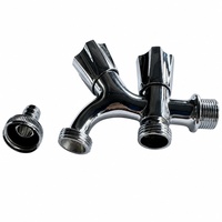 Robinet d'arrêt d'angle multifonctionnel 2-en-1 en laiton chromé à double commande, double sortie pour machine à laver