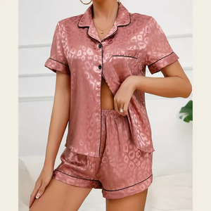 Ensemble de <span class=keywords><strong>pyjama</strong></span> pour femme de style luxueux à manches courtes, en spandex/polyester, <span class=keywords><strong>pyjama</strong></span> court en satin pour femme - Product Image 1