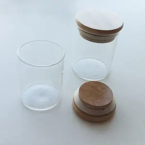 Frasco de vidro de borosilicato transparente com tampa de madeira, tampa de boca larga, com clipe de bambu, conjunto de recipientes para cozinha, recipiente de armazenamento de especiarias