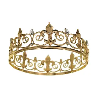 Düğün parti barok gelin Tiara süslemeleri alaşım altın şerit tam daire yuvarlak kraliçenin kız doğum günü saç yarışmasında taç
