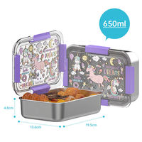 Boîte à lunch en acier inoxydable pour enfants avec impression de licorne de dessin animé personnalisée ODM, compartiment anti-fuite