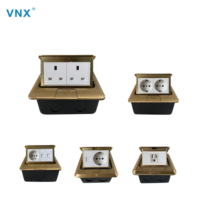 VNX Pop up Type Home Office Kitchen Waterproof Receptacle Aluminum Floor Box Electrical Outlet Floor Socket