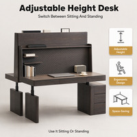 Bureau réglable en hauteur en bois massif pour le bureau à domicile avec panneau perforé, tiroirs multi-niveaux, table d'étude moderne pour ordinateur