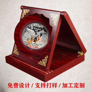 Wooden Display <b>Box</b> For Commemorative Coin 15x15x4cm Square <b>Red</b> With Gold Embossing Gift Packaging - Product Image 4