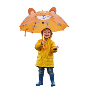 Paraguas Infantil con Diseño <span class=keywords><strong>de</strong></span> Cabeza <span class=keywords><strong>de</strong></span> Tigre, Mango Largo, 10 Varillas, Apertura Automática, Tela Pongee, para Niños y Escolares - Product Image 1