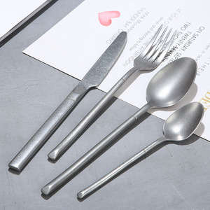 Couverts à manche carré épais ensembles de vaisselle en acier inoxydable fourchette en <span class=keywords><strong>argent</strong></span> couteau cuillère cuillère à café fourchette à thé Table complète Service à manger - Product Image 1