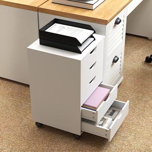 Archivador Rodante SENYU Homcom Blanco de 5 Cajones con Ruedas para Oficina en Casa, Diseño Minimalista - Product Image 6