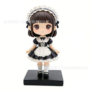 Maid Style Chibi <b>Bobblehead</b> Doll Resin Figurine Cartoon Anime Girl Desktop Ornament Gift - Product Image 1