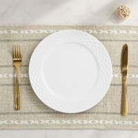 Service de table en céramique blanche moderne embossée, 16 pièces, motif vague, vaisselle en porcelaine, assiettes et bols pour hôtel et restaurant