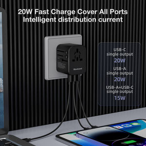 Wontravel 10A Adaptor Perjalanan Tipis 2-Port USB Tipe-C dengan PD 20W untuk Laptop, Kamera & Earphone-Universal Plug - Product Image 4
