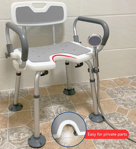 Chaise de <span class=keywords><strong>douche</strong></span> médicale en alliage d'aluminium avec accoudoirs, dossier réglable, légère, antidérapante, pour personnes âgées, capacité de 136 kg - Product Image 2