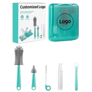 Juego de cepillos de silicona 7 en 1 para limpieza de biberones con patente de EE. UU., estante de almacenamiento de cocina, soporte para biberones, escurridor de biberones - Product Image 1