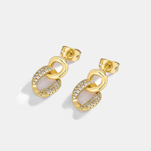 Luxury Crystal Drop Earrings Women Stylish 5A Cubic Zircon Double Circle Geometric Design Jewelry - Product Image 3