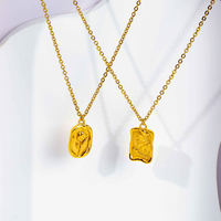 Collier en acier inoxydable plaqué or avec pendentif en forme de fleur, chaîne en O, tulipe et marguerite en relief, forme irrégulière