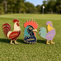 Marqueur de balle de golf magnétique personnalisé en forme de coq, en alliage de zinc moulé sous pression, émail dur, logo gravé, cadeaux personnalisés