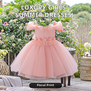 Robes en satin de luxe à fleurs pour filles, style formel à col rond pour le printemps, vente en gros de vêtements pour tout-petits - Product Image 3