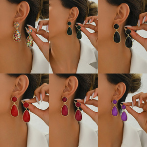 Geometric Drop <b>Earrings</b> With Gemstone Inlay Stainless Steel Ear <b>Posts</b> For Party Women Fashion Jewelry EH4968 - Product Image 1