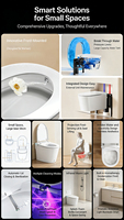 WC intelligent suspendu sans rebord en céramique avec bidet intégré, chasse d'eau à capteur au pied et télécommande pour projets hôteliers européens