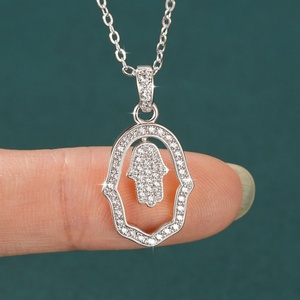 Vintage Fashion Eco-friendly <b>Copper</b> 14k Gold Filled Jewelry Insert Zircon Full Diamond Hollow Out Fatima Pendant Necklace - Product Image 4