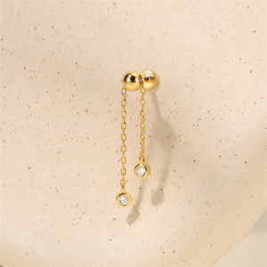 Pendientes Colgantes Ajustables de Plata de Ley 925 con Borla de Cadena, Estrella y Luna con Engaste de Circonitas, 4cm, 1.2*6mm - Product Image 5