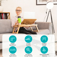 Table pliante pour ordinateur portable en bambou, plateau de lit avec pieds pliables, table de petit-déjeuner multifonctionnelle avec porte-gobelet