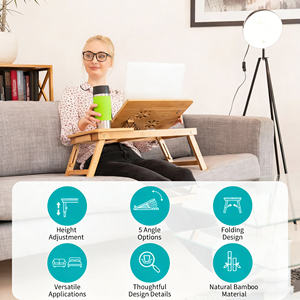 <span class=keywords><strong>Table</strong></span> pliante pour ordinateur portable en bambou, plateau de lit avec pieds pliables, <span class=keywords><strong>table</strong></span> de petit-déjeuner multifonctionnelle avec porte-gobelet - Product Image 2