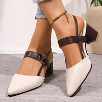 Sandales mules à talon carré et bout pointu pour femme, avec anneau métallique et bride en T, idéales pour le quotidien