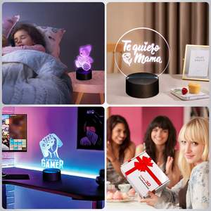 Lámpara Nocturna LED RGB Acrílica Negra, Base de Lámpara LED 3D, Cable USB, Control Remoto, Recargable, Base de Luz Nocturna para Dormitorio - Product Image 6