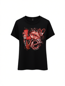 T-shirt con stampa Love Letter da donna, manica corta, girocollo, top casual, 100% cotone jersey, moda primavera estate - Product Image 1