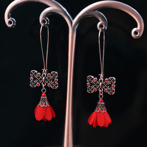 Flower <b>Drop</b> Earrings Women Red Bohemia Alloy Antique <b>Bronze</b> Plated Wedding Party Jewelry Fashion Accessories - Product Image 4