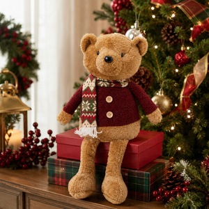 Oso de Navidad de patas largas con estampado retro a cuadros, adorno popular, linda figura de oso navideño para escaparates, mesas del hogar y decoración festiva. - Product Image 6