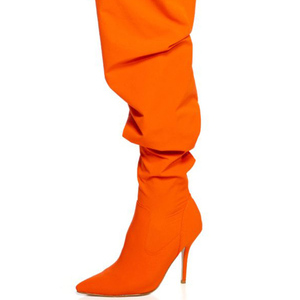 Wide Fit Top Women Orange Over Knee High <b>Boots</b> Side Zipper Stiletto Ladies Pointed Toe Lace up Shoes Thigh High Long Booties - Product Image 5