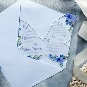 Invitations d'anniversaire personnalisées en acrylique avec motif floral de lavande et papillon - Cartes de vœux uniques à faire soi-même avec impression UV - Product Image 4