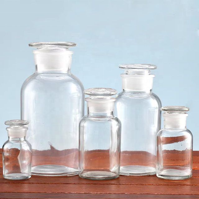 Lab Borosilicate Glass Reagent Bottle,Wide Mouth Clear Glass Storage Bottle with Ground Stopper,Decorative Bottles/Vase